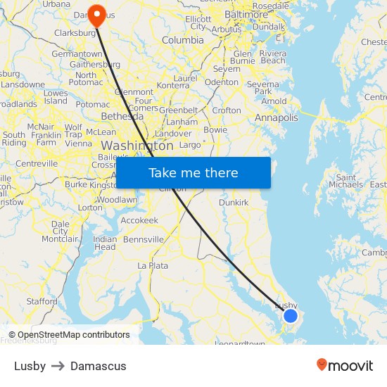 Lusby to Damascus map