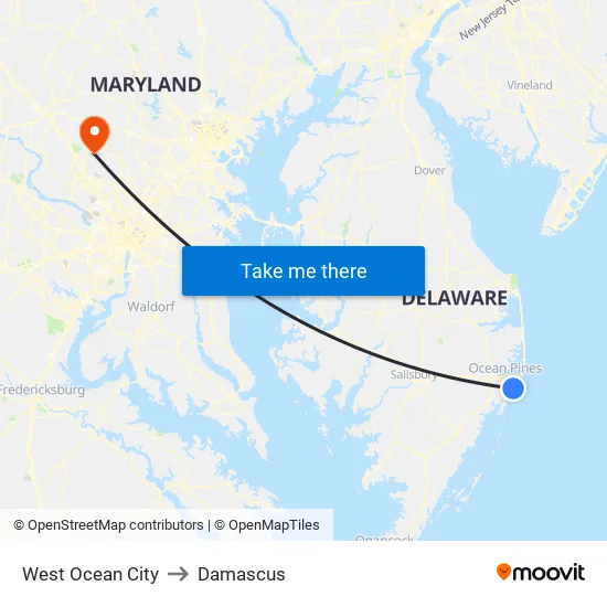 West Ocean City to Damascus map