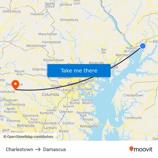 Charlestown to Damascus map