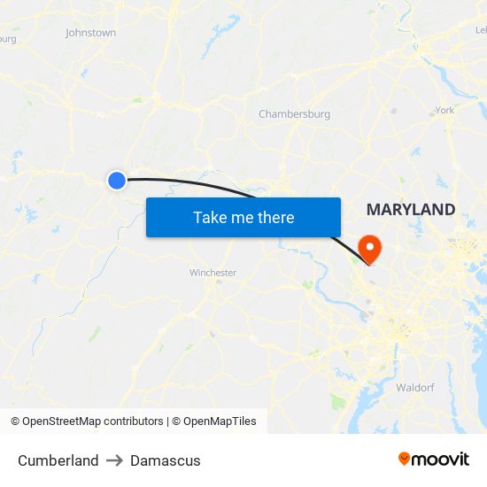 Cumberland to Damascus map