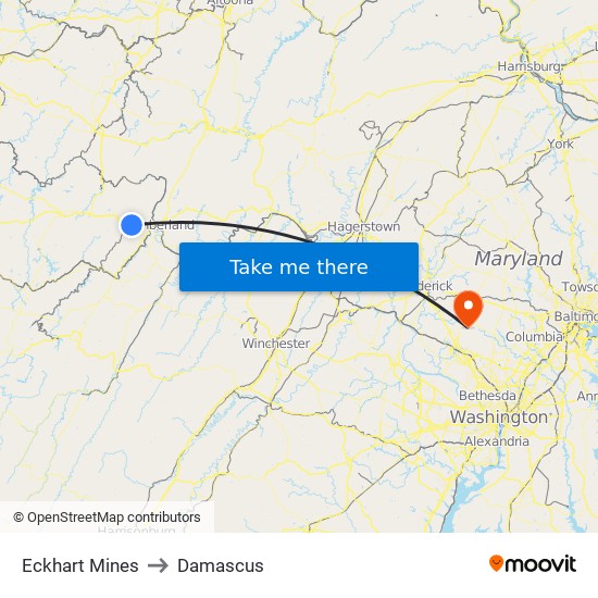 Eckhart Mines to Damascus map