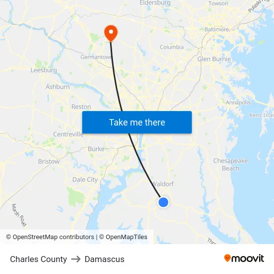 Charles County to Damascus map