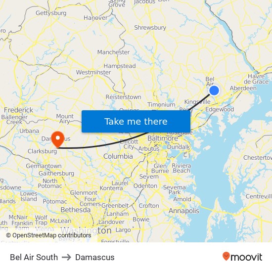 Bel Air South to Damascus map