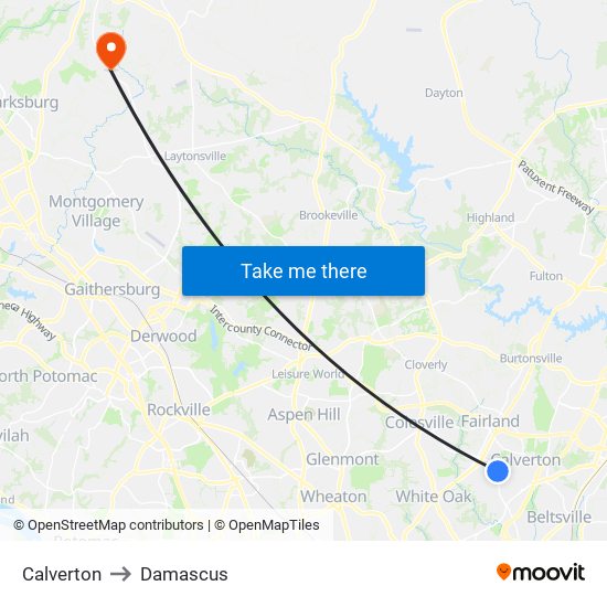 Calverton to Damascus map