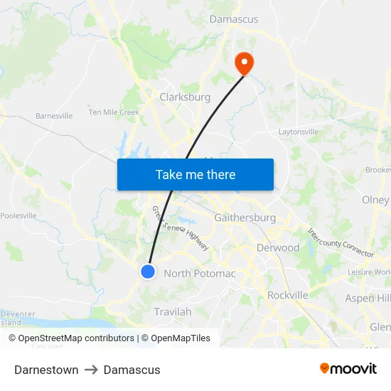 Darnestown to Damascus map