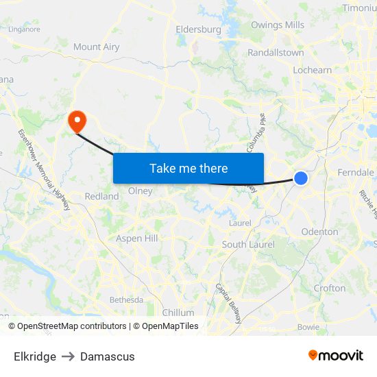Elkridge to Damascus map