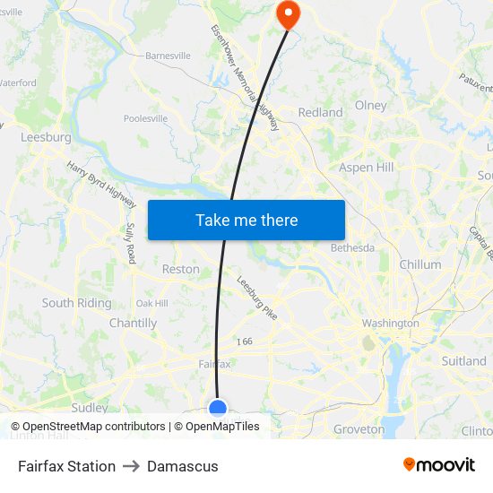 Fairfax Station to Damascus map