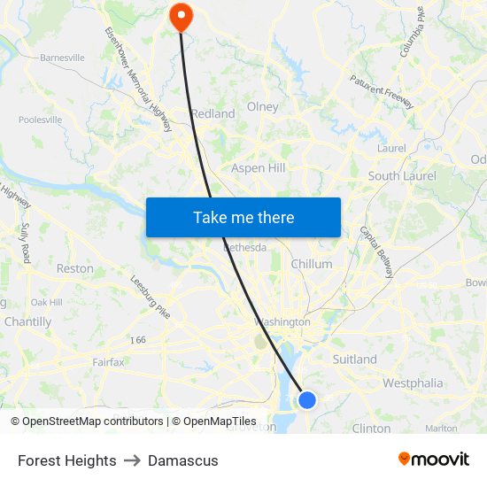 Forest Heights to Damascus map