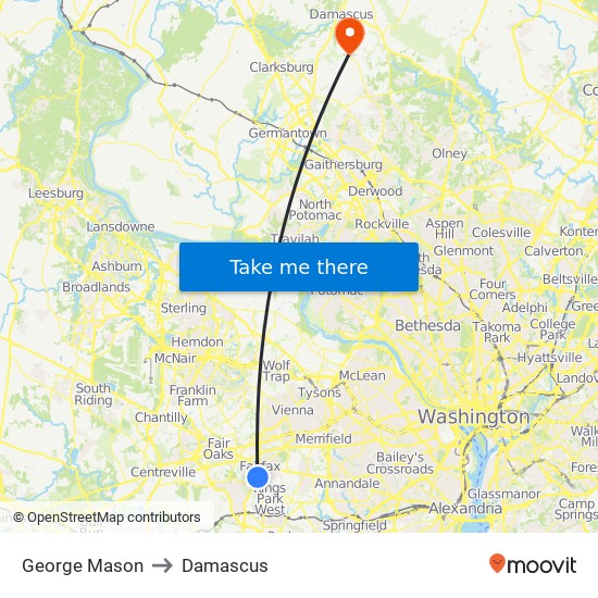 George Mason to Damascus map