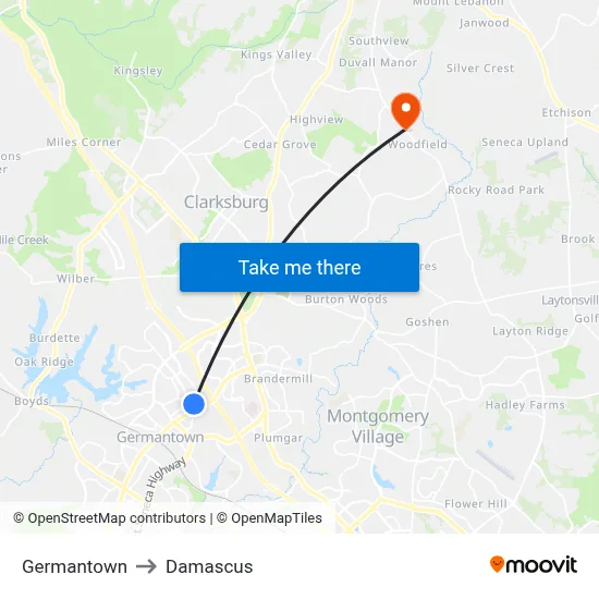 Germantown to Damascus map
