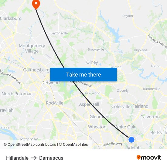 Hillandale to Damascus map