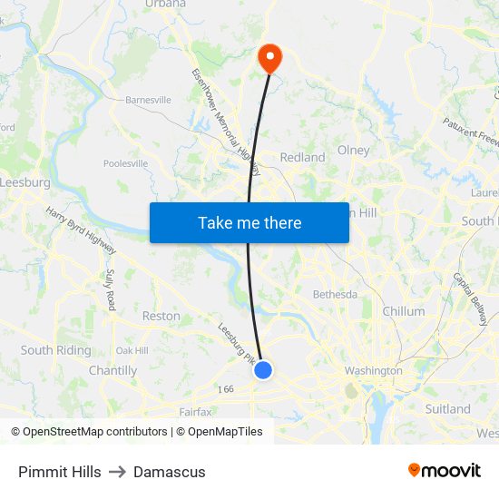 Pimmit Hills to Damascus map