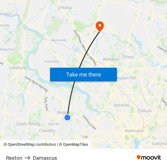 Reston to Damascus map