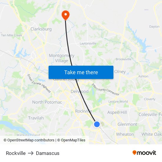 Rockville to Damascus map