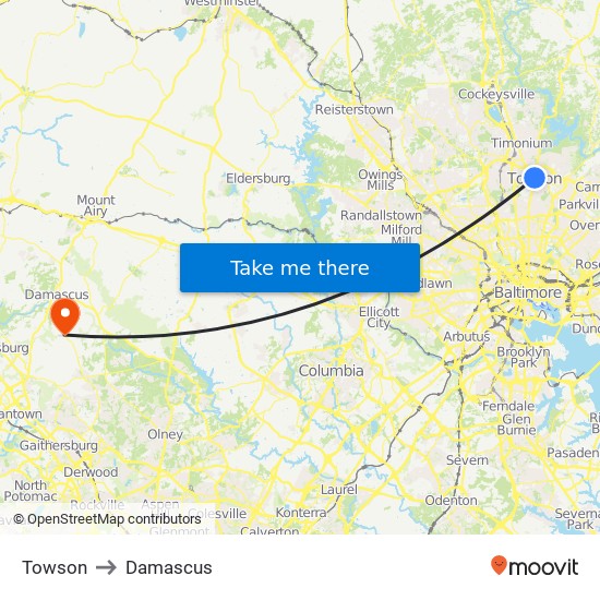 Towson to Damascus map
