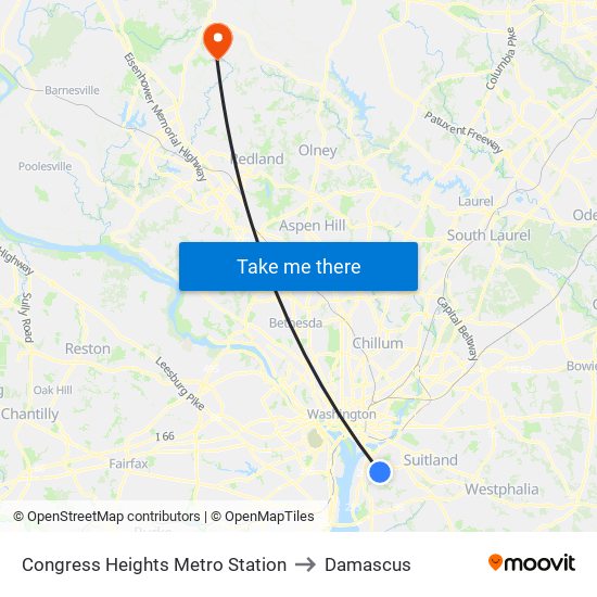 Congress Heights Metro Station to Damascus map