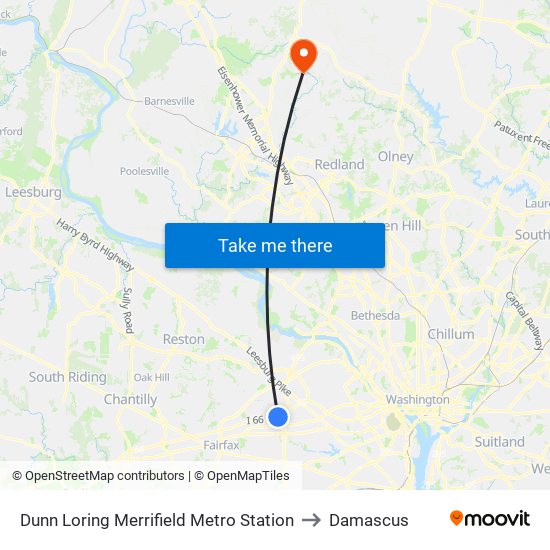 Dunn Loring Merrifield Metro Station to Damascus map