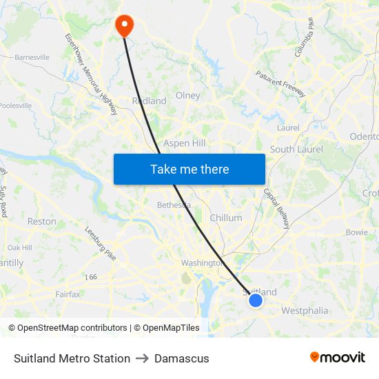 Suitland Metro Station to Damascus map