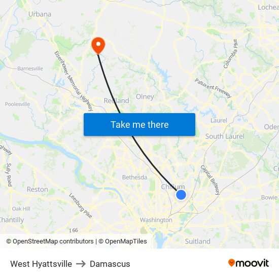 West Hyattsville to Damascus map