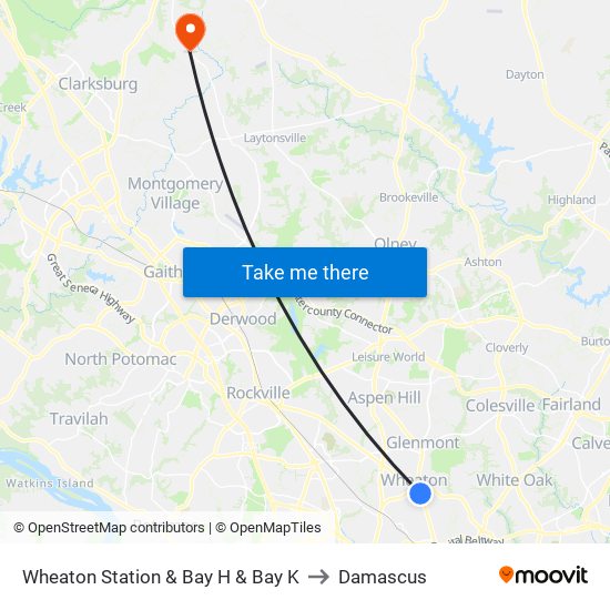 Wheaton Station  & Bay H & Bay K to Damascus map