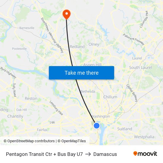 Pentagon Transit Ctr + Bus Bay U7 to Damascus map