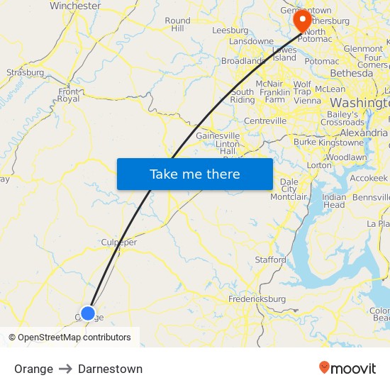 Orange to Darnestown map