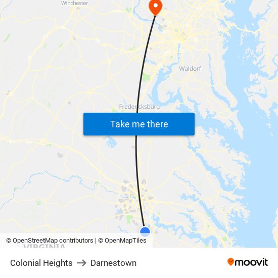 Colonial Heights to Darnestown map