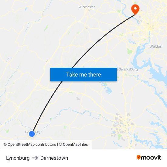 Lynchburg to Darnestown map