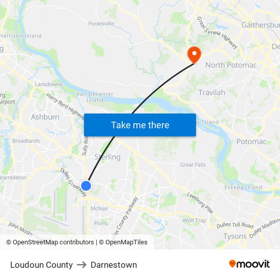 Loudoun County to Darnestown map