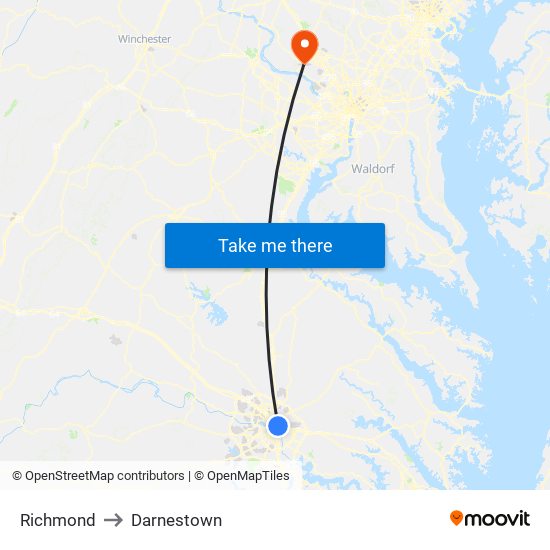 Richmond to Darnestown map