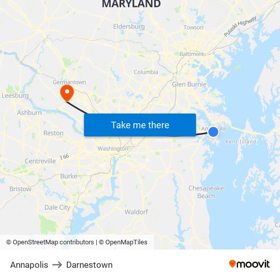 Annapolis to Darnestown map