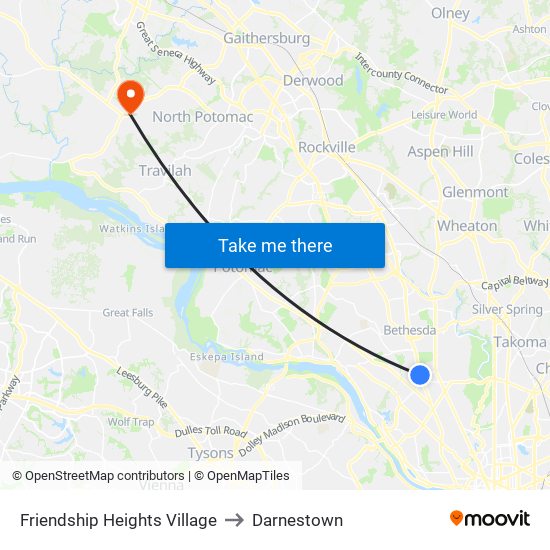 Friendship Heights Village to Darnestown map