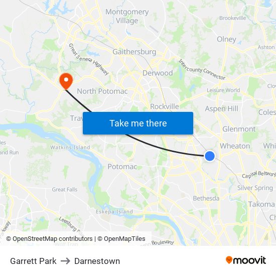 Garrett Park to Darnestown map