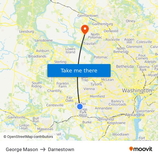 George Mason to Darnestown map