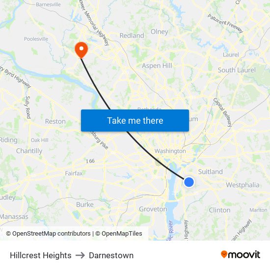 Hillcrest Heights to Darnestown map