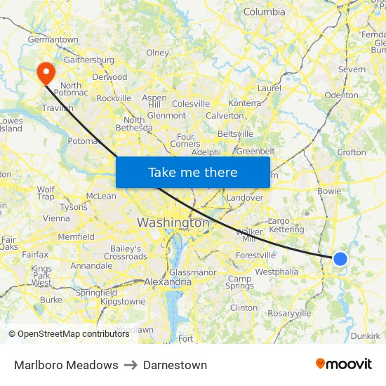 Marlboro Meadows to Darnestown map