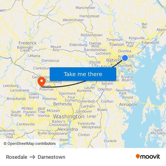 Rosedale to Darnestown map