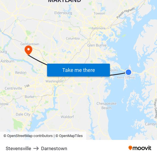 Stevensville to Darnestown map