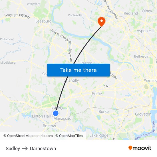 Sudley to Darnestown map