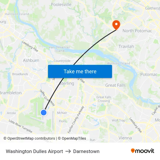 Washington Dulles Airport to Darnestown map