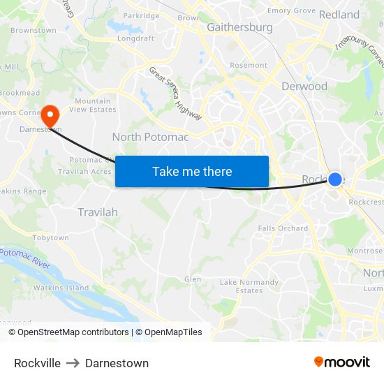 Rockville to Darnestown map