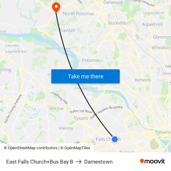 East Falls Church+Bay B to Darnestown map