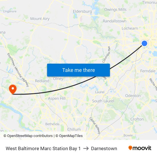 West Baltimore Marc Station Bay 1 to Darnestown map