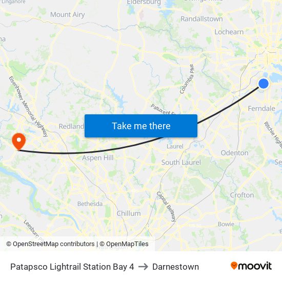 Patapsco Lightrail Station Bay 4 to Darnestown map