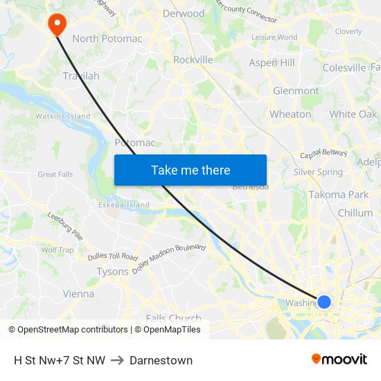 H St Nw+7 St NW to Darnestown map