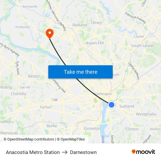 Anacostia Metro Station to Darnestown map