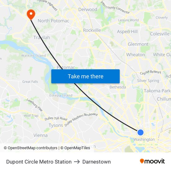 Dupont Circle Metro Station to Darnestown map