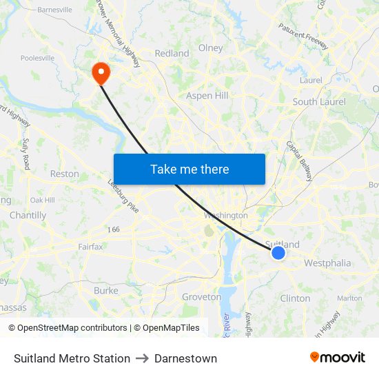 Suitland Metro Station to Darnestown map