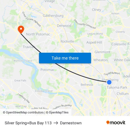 Silver Spring+Bay 113 to Darnestown map