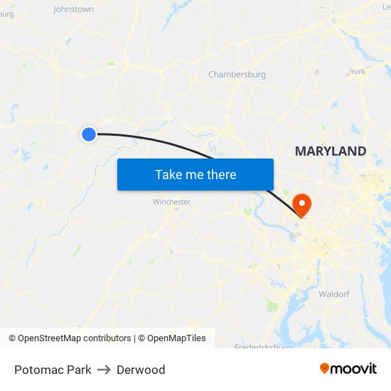 Potomac Park to Derwood map